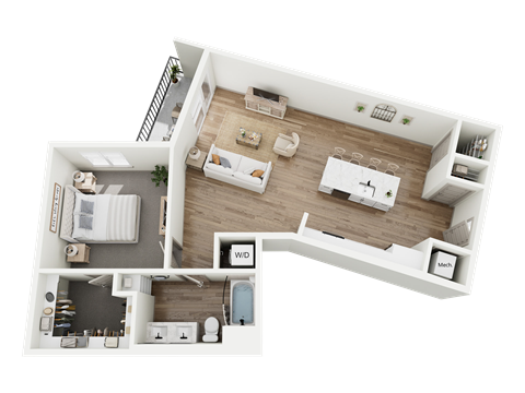Floor plan for 1 bed, 1 bath